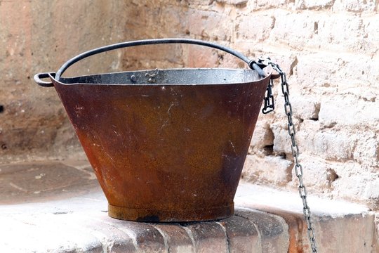 antique copper cauldron in the kitchens of the castle