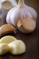 clove garlic closeup on a dark wooden background