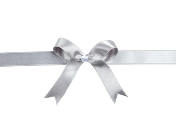 Silver ribbon with bow on white background