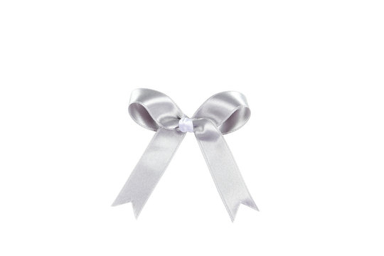 Silver bow on white background