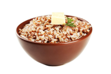 Buckwheat in a bowl isolated on white