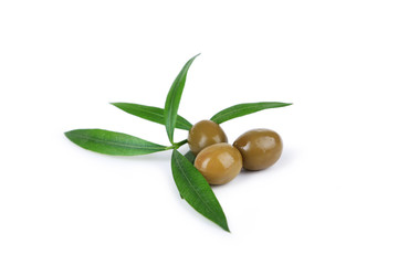 Green olives isolated on white