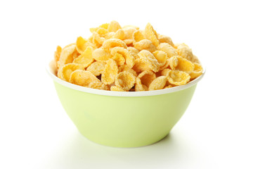 Bowl of cornflakes isolated on white
