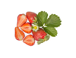 strawberry, slice, cut, flower, leaaf