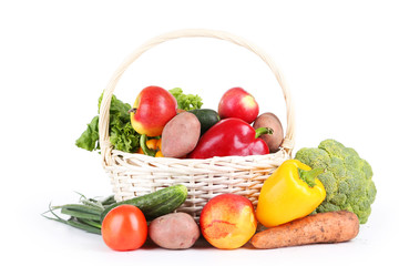 Vegetable in basket isolated on white