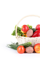 Vegetable in basket on white background