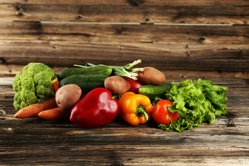 Vegetable on brown wooden background