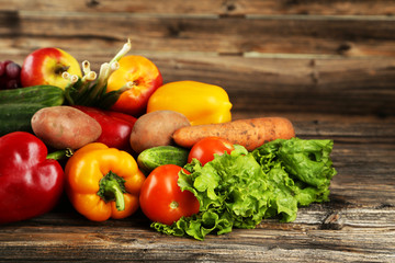 Vegetable on brown wooden background