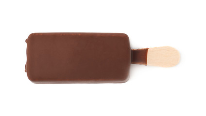 Chocolate covered vanilla ice cream bar