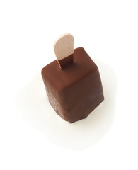 Chocolate covered vanilla ice cream bar