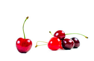ripe cherries on white background
