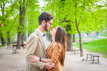 Young fashion hipster couple in love kissing and having passion