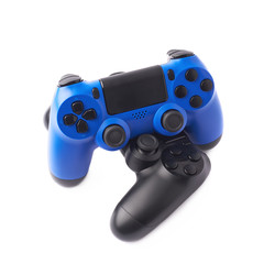 Two gaming console controllers isolated