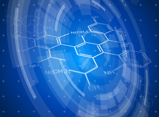 Blue chemical formulas & radial HUD elements
