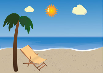 Fototapeta na wymiar Beach with palm and sunbed