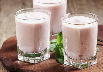 Fresh homemade yogurt berries in glasses, selective focus