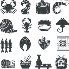 Seafood black icons collection