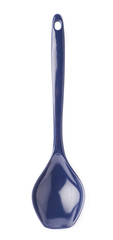 Blue plastic kitchen ladle spoon isolated