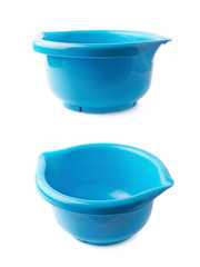 Blue plastic measuring bowl isolated