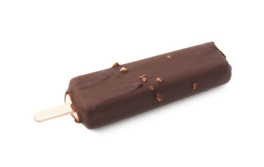 Chocolate covered vanilla ice cream bar