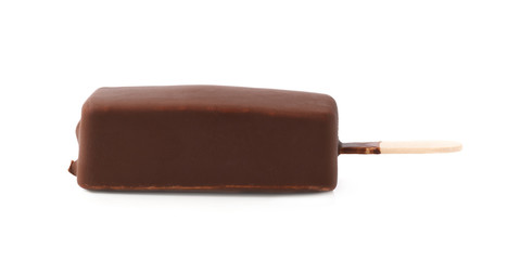 Chocolate covered vanilla ice cream bar