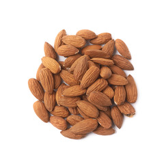 Pile of multiple almond seeds isolated