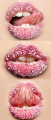 Collage of lips with sugar