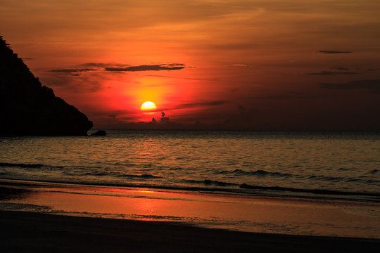 Fototapeta beautiful sunrise on tropical sea