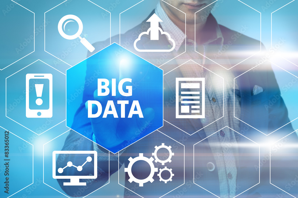 Aufkleber big data concept man selecting and pressing big data symbol