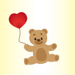 smiling teddy bear with heart baloon