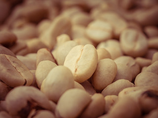 green coffee beans macro with filter effect retro vintage style