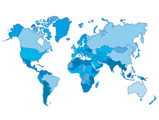 Fototapeta na wymiar Political world blue map and vector illustration