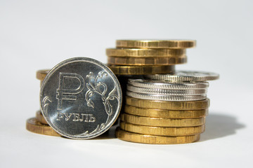 Russian rouble coin and ten rubles