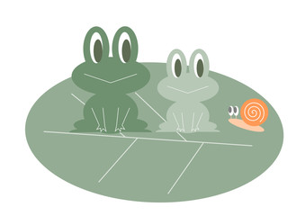 葉っぱに乗ったカエルとカタツムリのイラスト