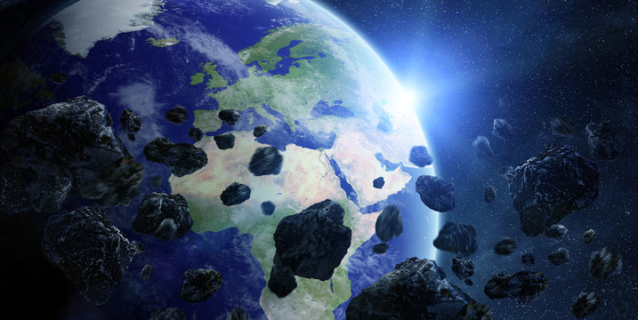 Meteorite impact on planet Earth in space