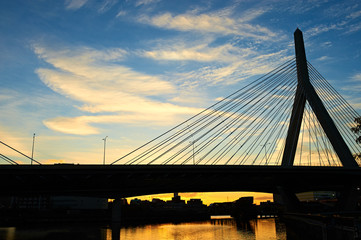 Zakim Bunker Hill Memorial Bridge at sunset