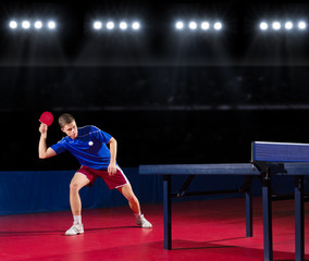Table tennis player at sports hall