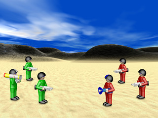 Fototapeta premium Toy soldiers in sunny landscape