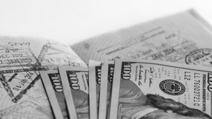 Passport on the background money close-up