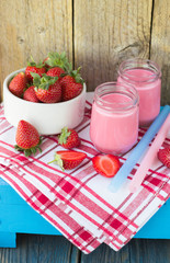 Smoothies with yogurt and strawberries. Fruit cocktail. Diet dri