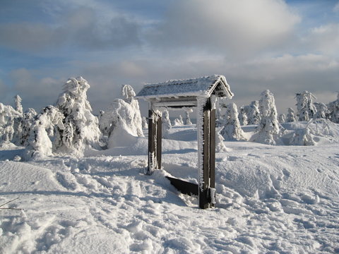 Winter landscape with signs