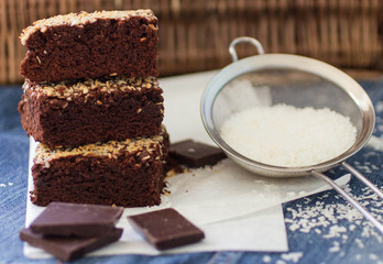 Chocolate brownie cake with coconut