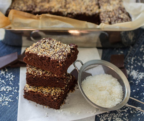 Chocolate brownie cake with coconut