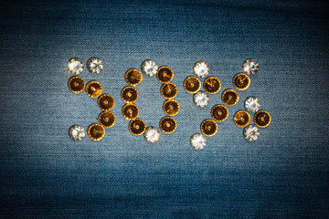 Fifty percent made from crystals on jeans fabric