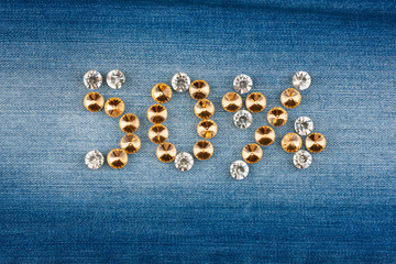 Fifty percent made from crystals on jeans fabric - 83371876