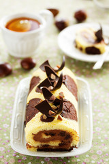 Sponge roll with chocolate and chestnut cream.