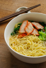 Noodles and meatball with chopsticks , asian noodle