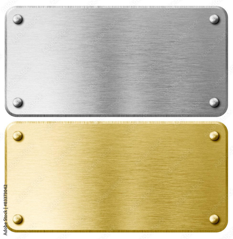 Canvas Prints gold or brass metal plaque with rivets isolated