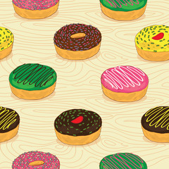 Doughnuts seamless vector pattern.