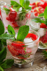 Summer drink (mojito) strawberry and mint ice.
